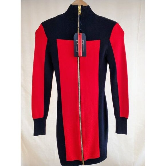 Balmain X H&M Red & Black Body Con Mini Dress With Gold Zipper Size 2 NWT - Picture 2 of 6